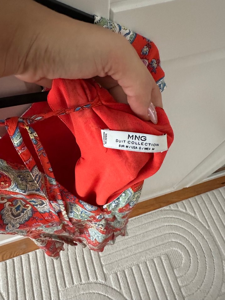 Mango Kırmızı Bohem V Yaka Kolsuz elbise - Görsel 5