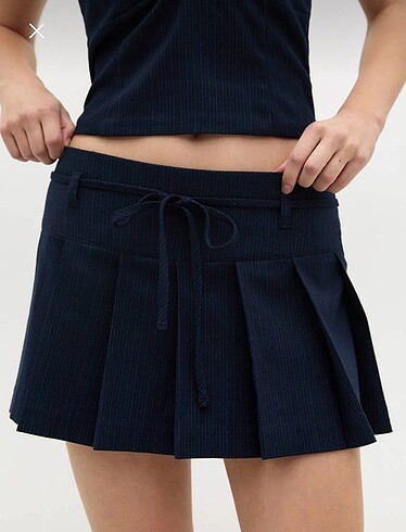 s Beden lacivert Renk Pull and Bear pliseli mini etek