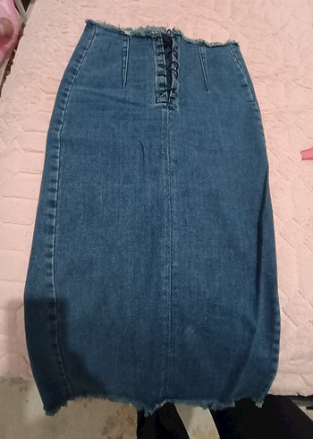 Koyu Mavi Midi Denim Etek