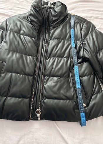 Kadın Siyah Deri Şişme Mont - Görsel 7