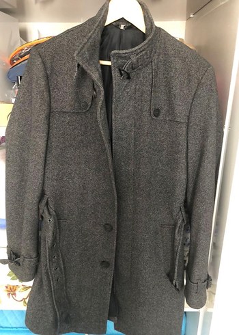 Gri Düğmeli Yün Erkek Kaban - Görsel 4