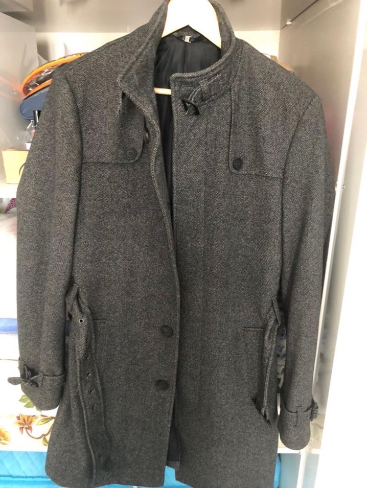 Gri Düğmeli Yün Erkek Kaban - Görsel 4