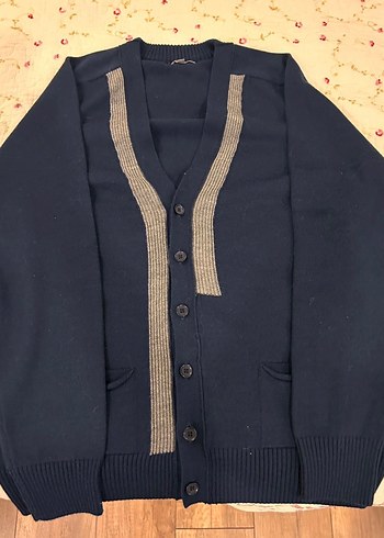 Lacivert Düğmeli Yün Hırka - Görsel 2