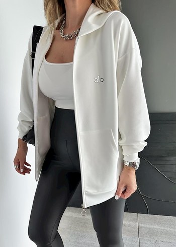 Beyaz Kadın Mini Sweatshirt, Salaş Kesim - Görsel 2