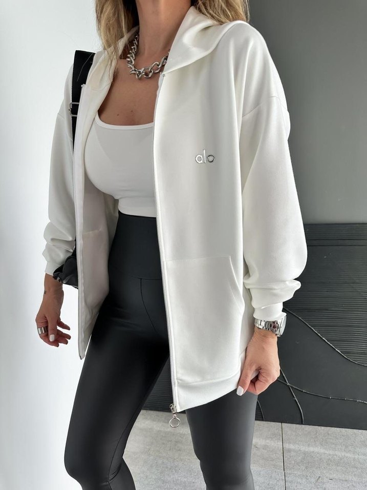 Beyaz Kadın Mini Sweatshirt, Salaş Kesim - Görsel 2