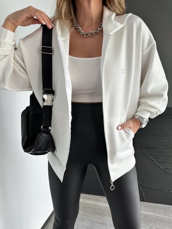 Beyaz Kadın Mini Sweatshirt, Salaş Kesim - Görsel 3