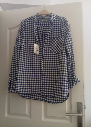 Mavi Ekoseli Pamuklu Kadın Gömlek - Görsel 2