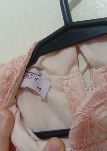 Dantel Detaylı Uzun Pembe Kadın Elbise - Görsel 4