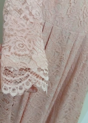 Dantel Detaylı Uzun Pembe Kadın Elbise - Görsel 3