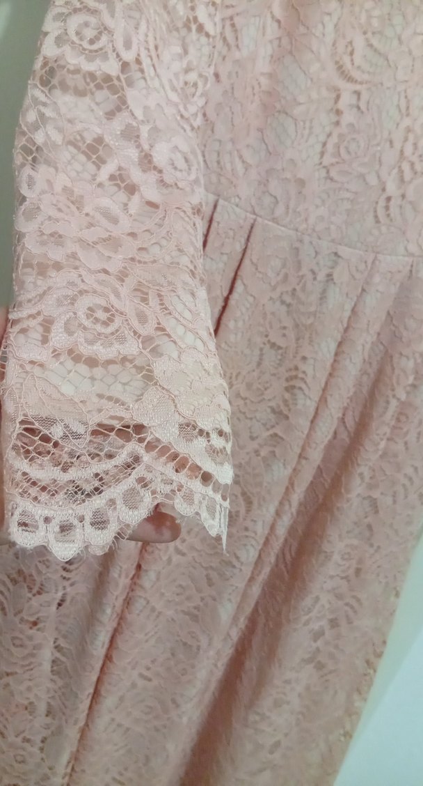 Dantel Detaylı Uzun Pembe Kadın Elbise - Görsel 3