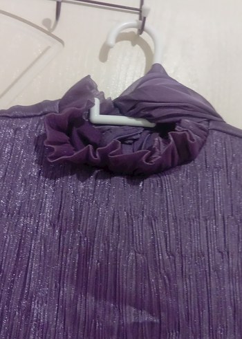 Mor Uzun Kollu Vintage Abiye Elbise - Görsel 4