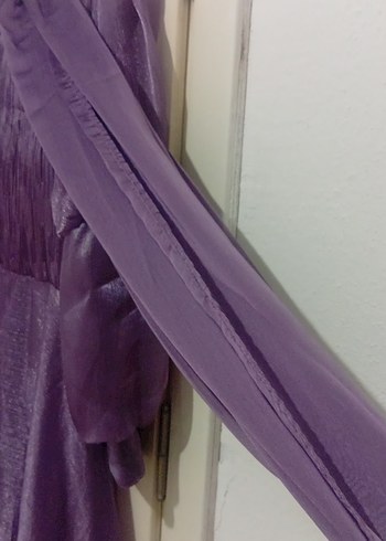 Mor Uzun Kollu Vintage Abiye Elbise - Görsel 5