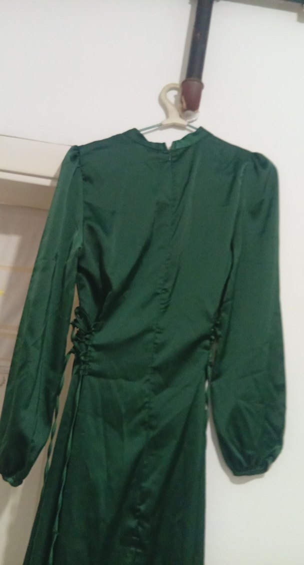 Yeşil Uzun Drapeli Kadın Elbise - Görsel 3