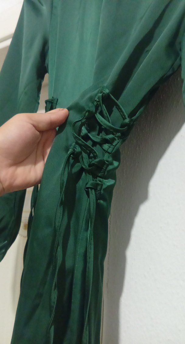 Yeşil Uzun Drapeli Kadın Elbise - Görsel 2