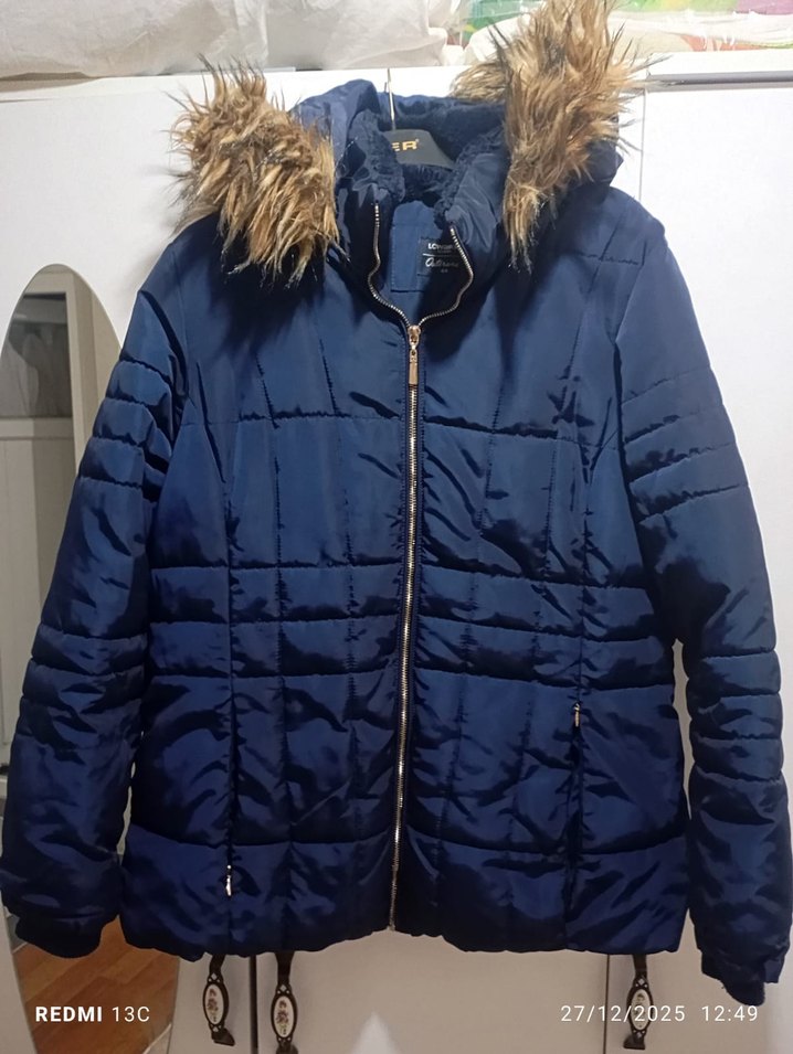 Kadın Mavi Kürklü Midi Kış Ceketi - Görsel 4