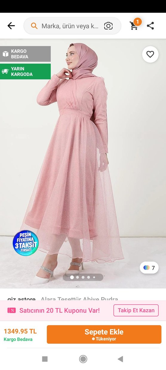 Pudra Pembe Uzun Kollu V Yaka Abiye Elbise - Görsel 2