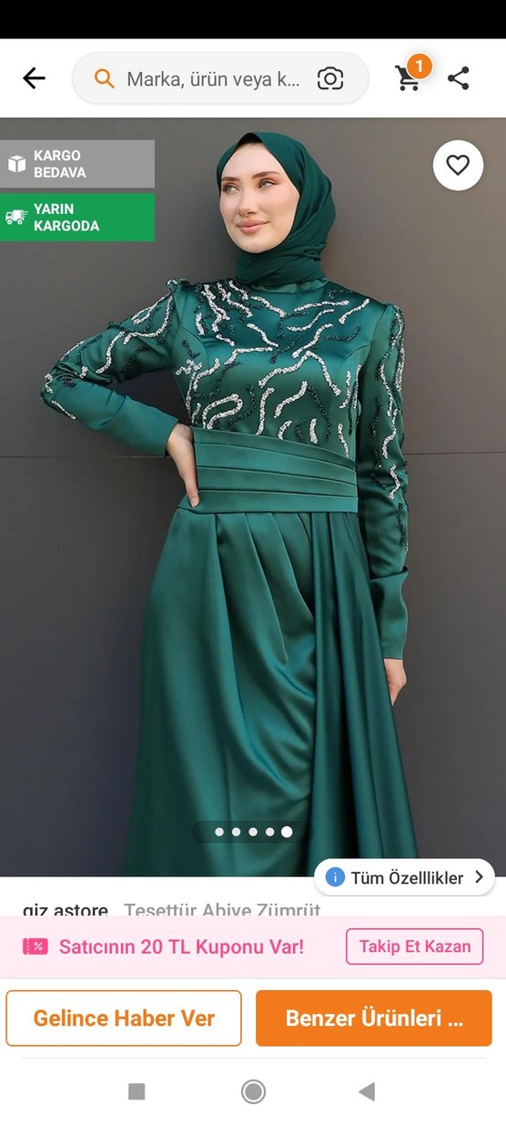 Yeşil İşlemeli Uzun Kollu Abiye Elbise - Görsel 2