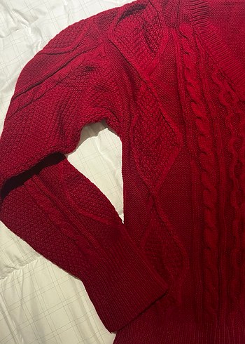 Kırmızı V Yaka Örgü Kadın Kazak - Görsel 3