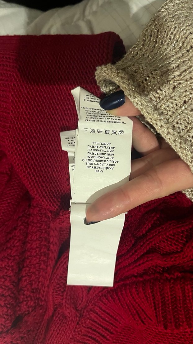 Kırmızı V Yaka Örgü Kadın Kazak - Görsel 4