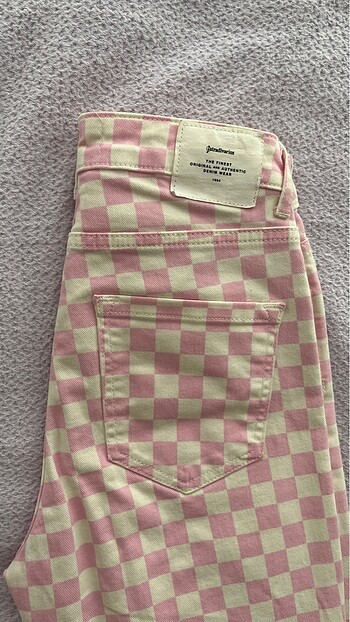 Pembe Dama Desenli Mom Jean