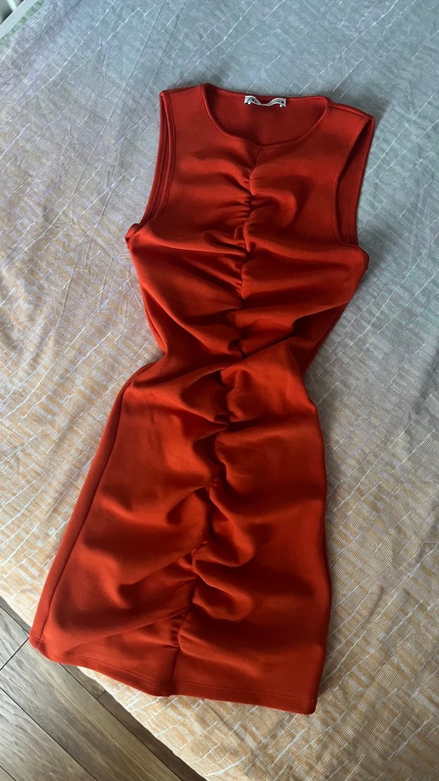 Zara Turuncu Elbise - Görsel 4