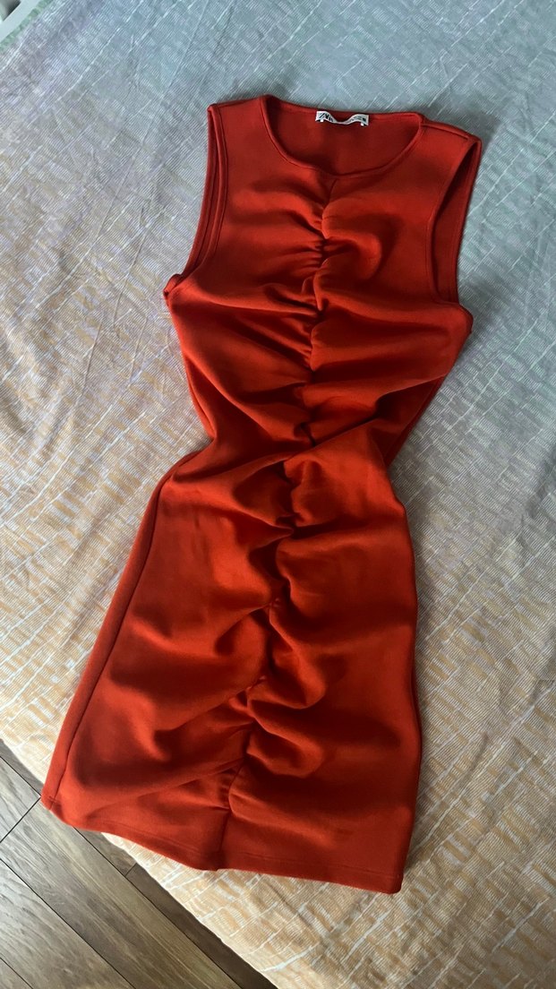 Zara Turuncu Elbise - Görsel 3