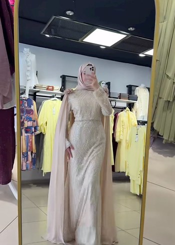 pelerinli tesettür abiye elbise (büyük beden) - Görsel 2