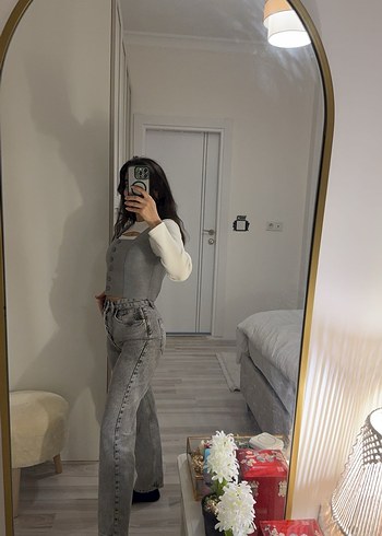 xs Beden Gri Yüksek Bel Jean