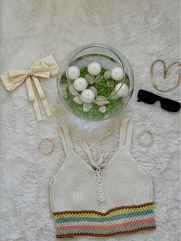 s Beden beyaz Renk Örme crop top