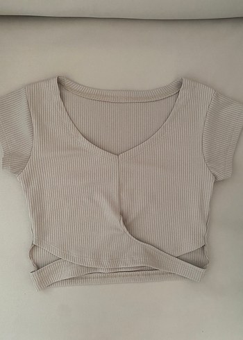 Bej Kısa Kollu Crop Top