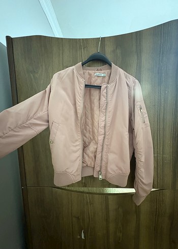 s Beden Pembe Kadın Bomber Ceket, Rahat Kesim, Uzun Kollu