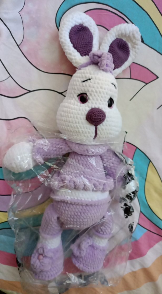 Mor ve Pastel Tonlarda Peluş Tavşan Oyuncak - Görsel 3