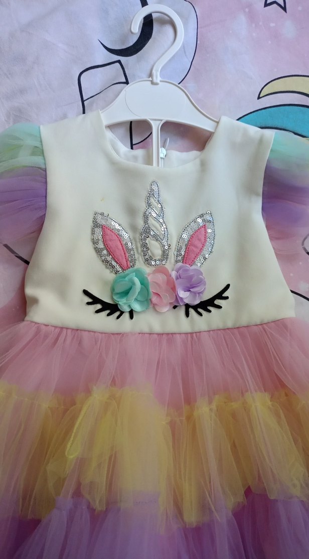 Kız Çocuk Çok Renkli Unicorn Elbise 2 yaş - Görsel 3