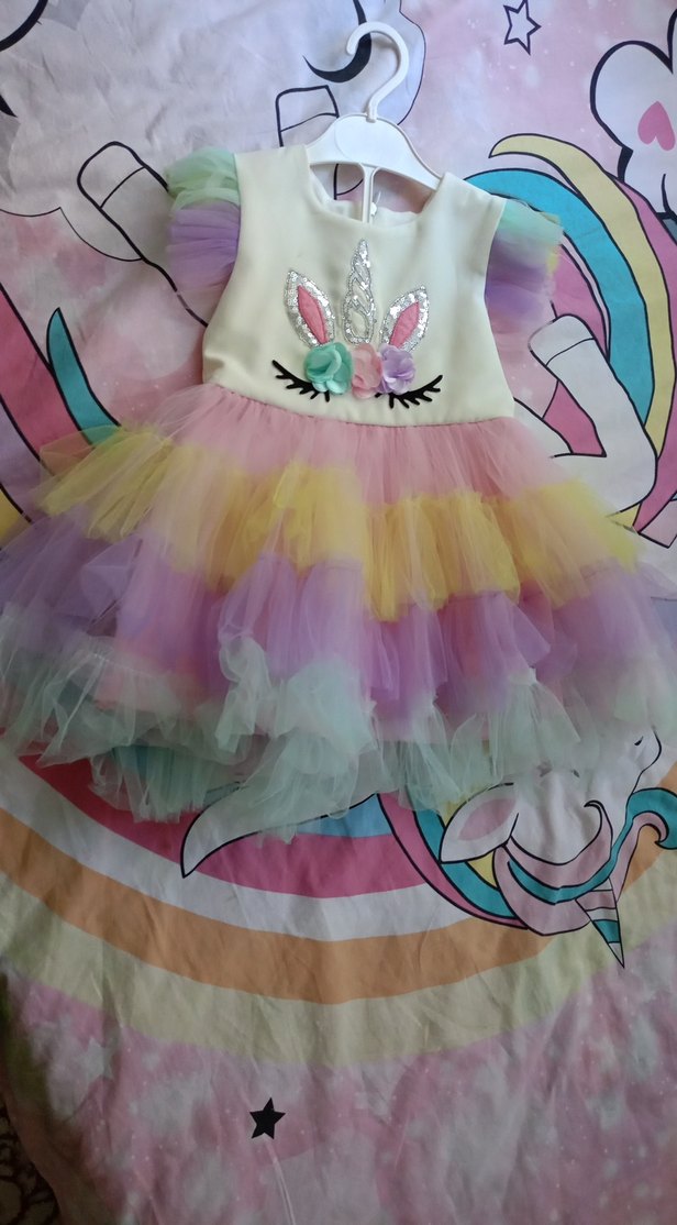 Kız Çocuk Çok Renkli Unicorn Elbise 2 yaş - Görsel 4