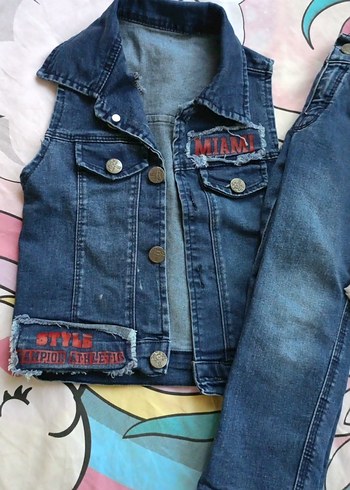 3 Yaş Beden Bebek Erkek Denim Yelekli Takım