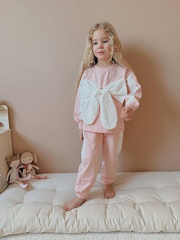 Yeni model kurdele detaylı kız ikili takım