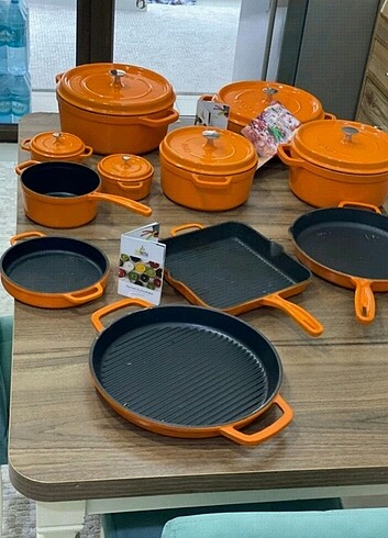  Beden turuncu Renk Tencere Tava Seti 11 Parça 