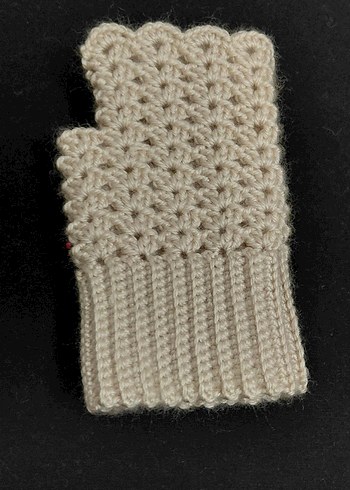 Bej Örgü Parmaksız Kadın Eldiveni - Görsel 2