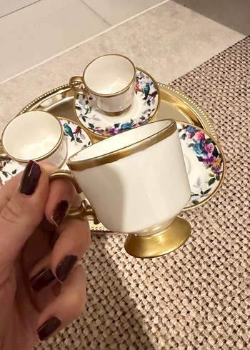 Altın Detaylı Beyaz Porselen Fincan Takımı 3lü - Görsel 2