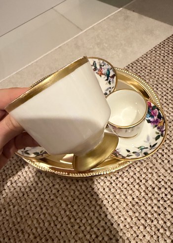 Altın Detaylı Beyaz Porselen Fincan Takımı 3lü - Görsel 3
