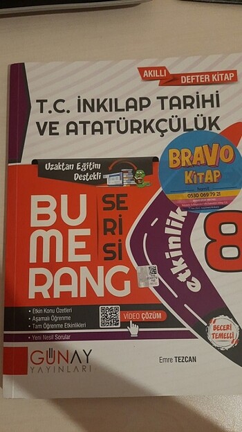 İnkilap 8.sınıf konu anlatımlı test kitabı Bumerang akıllı defte