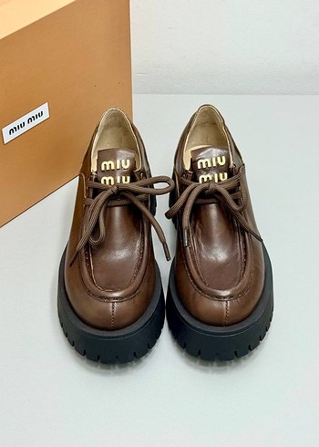 Miu Miu Kahverengi Deri Platform Topuklu Oxford
