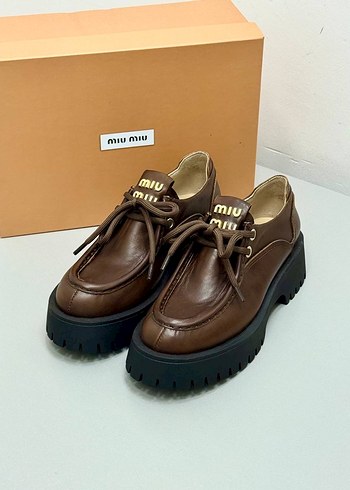 Miu Miu Miu Miu Kahverengi Deri Platform Topuklu Oxford