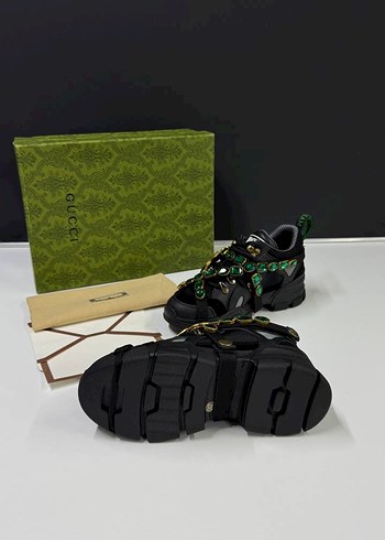 Gucci Siyah Yeşil Taşlı Platform Topuklu Kadın Spor Ayakkabı - Görsel 2