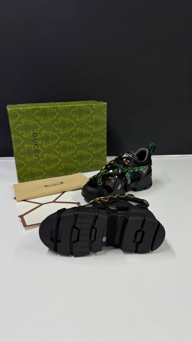 Gucci Siyah Yeşil Taşlı Platform Topuklu Kadın Spor Ayakkabı - Görsel 2