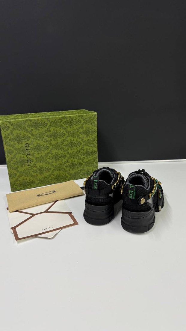 Gucci Siyah Yeşil Taşlı Platform Topuklu Kadın Spor Ayakkabı - Görsel 5