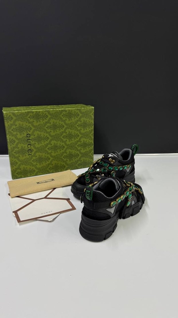 Gucci Siyah Yeşil Taşlı Platform Topuklu Kadın Spor Ayakkabı - Görsel 3