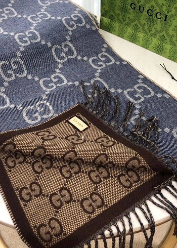 Gucci Bohem Tarzı Örgü Desenli Atkı Cashmere - Görsel 4