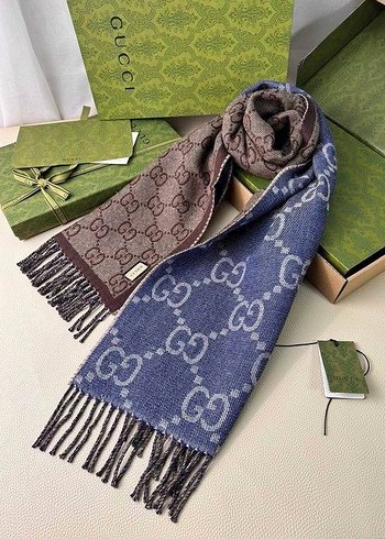 Gucci Bohem Tarzı Örgü Desenli Atkı Cashmere - Görsel 5