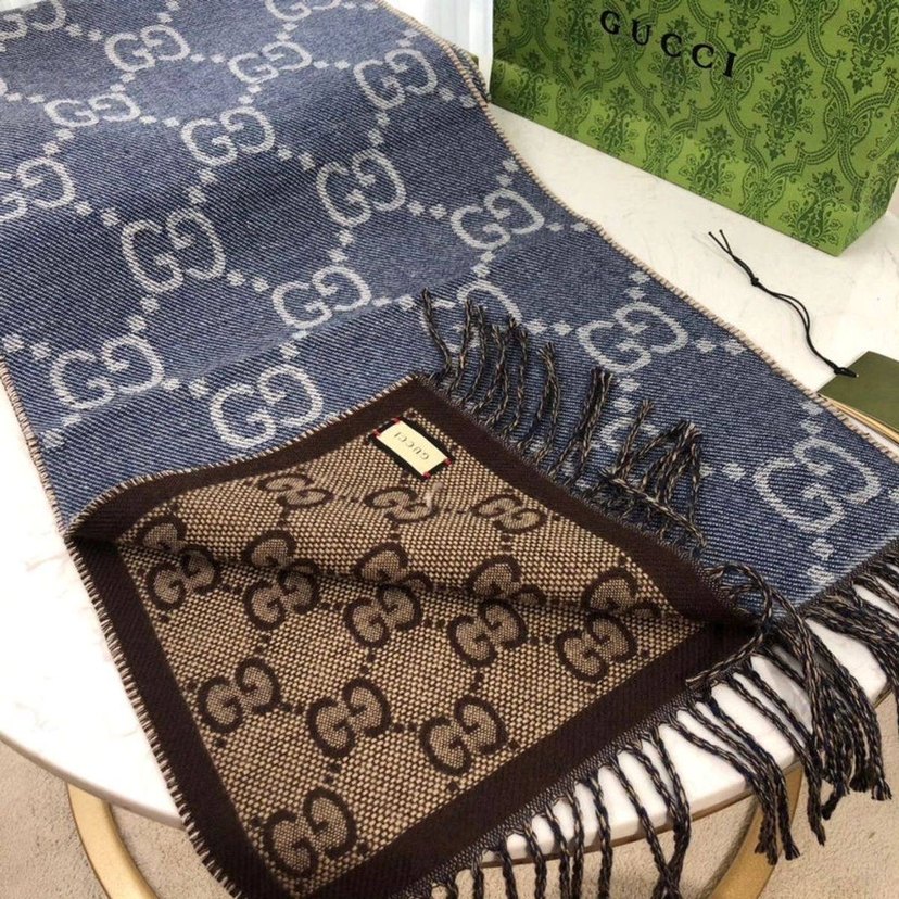 Gucci Bohem Tarzı Örgü Desenli Atkı Cashmere - Görsel 4